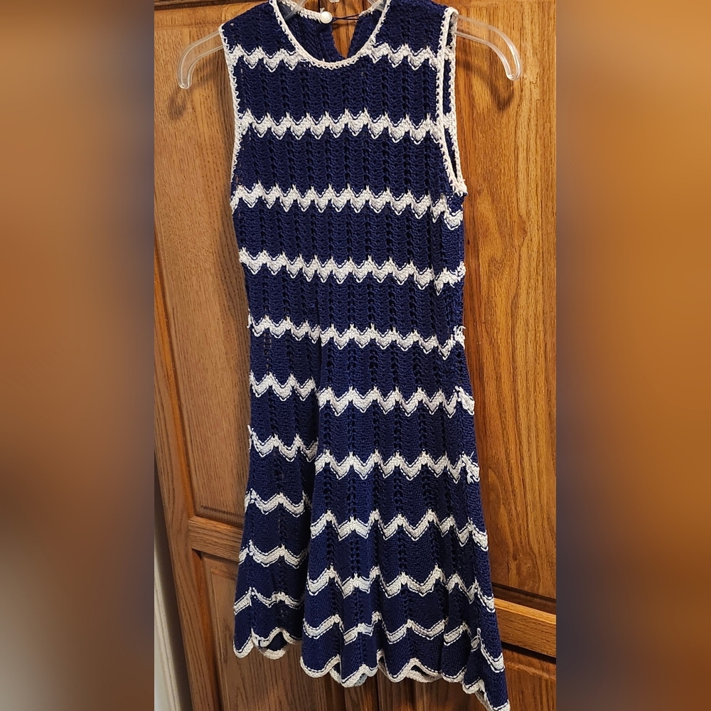 Navy and White Chevron Crochet Dress